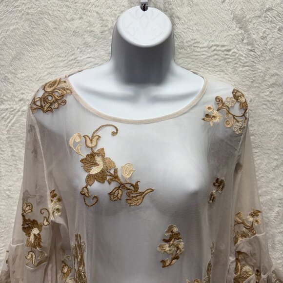 Soft Surroundings Embroidered Mesh Tunic Top Womens XL White Floral Bell Sleeve - Picture 2 of 15